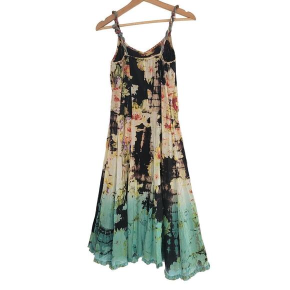 Tianello Layered Ruffle Tie Dye Beaded Floral Summer V Neck Midi Dress XS - Picture 3 of 14